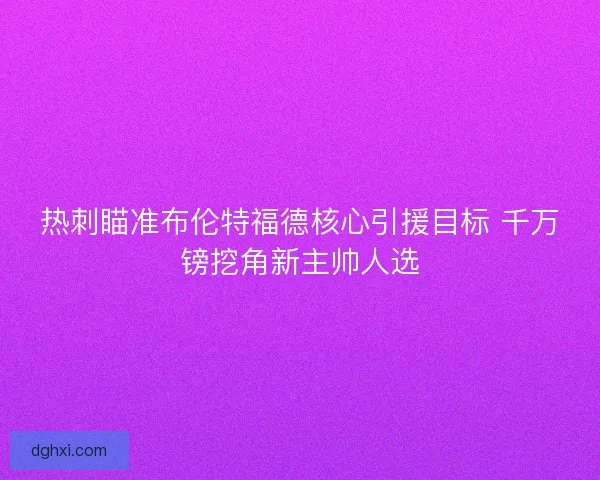 热刺瞄准布伦特福德核心引援目标 千万镑挖角新主帅人选 热刺瞄准布伦特福德核心引援目标 千万镑挖角新主帅人选